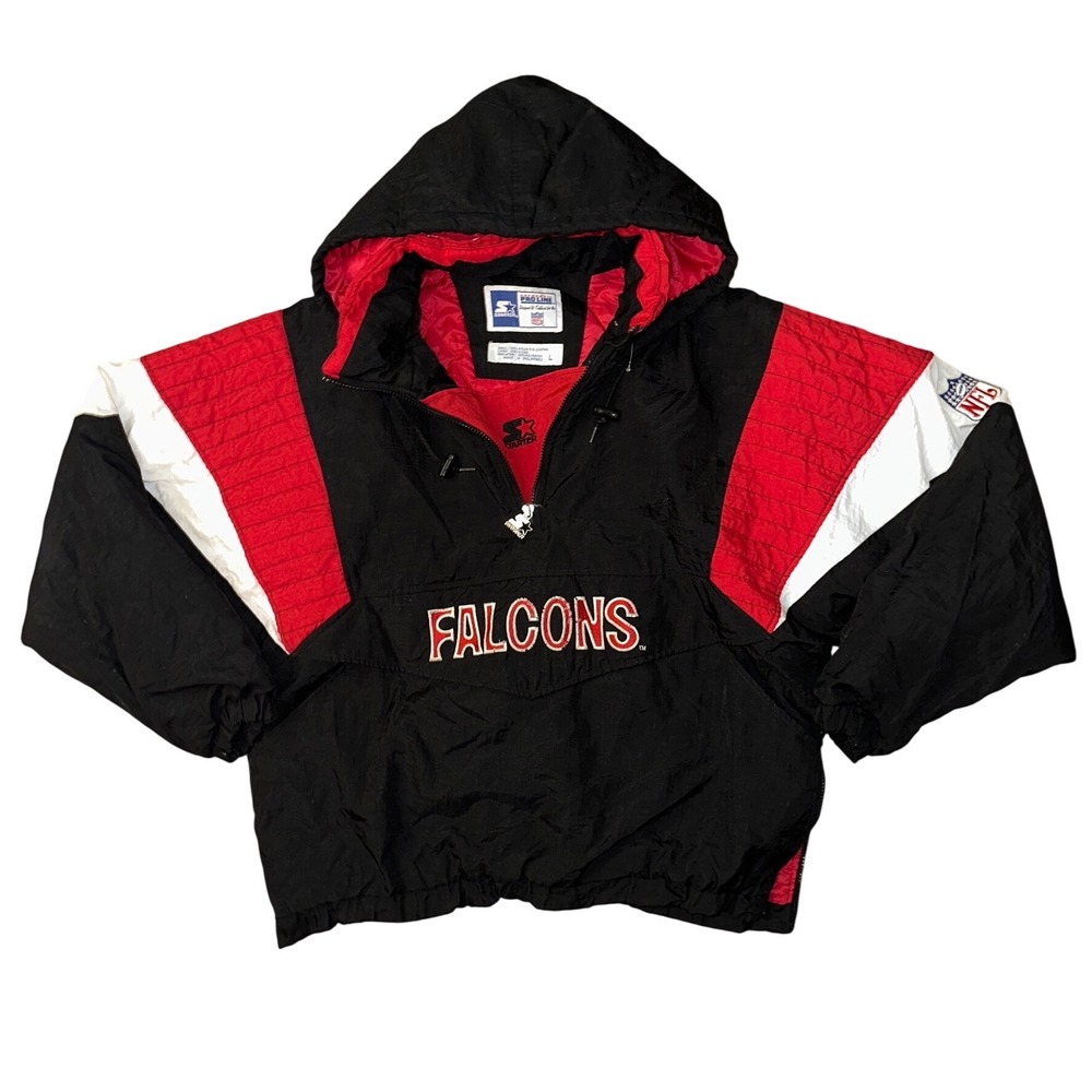 Vintage Atlanta Falcons Starter Jacket NFL Pro Line Pullover Black Red Mens L